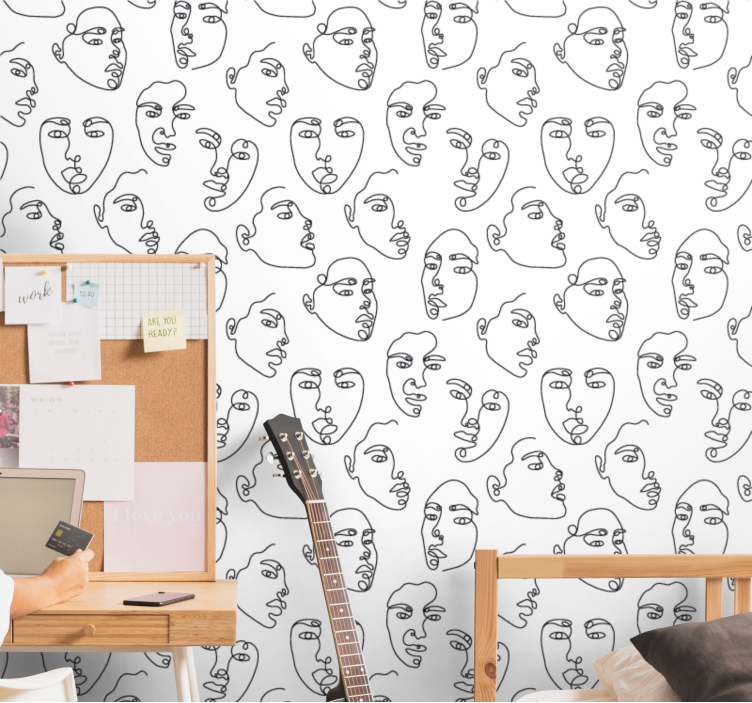 Papier peint art visages dessinés au trait - TenStickers