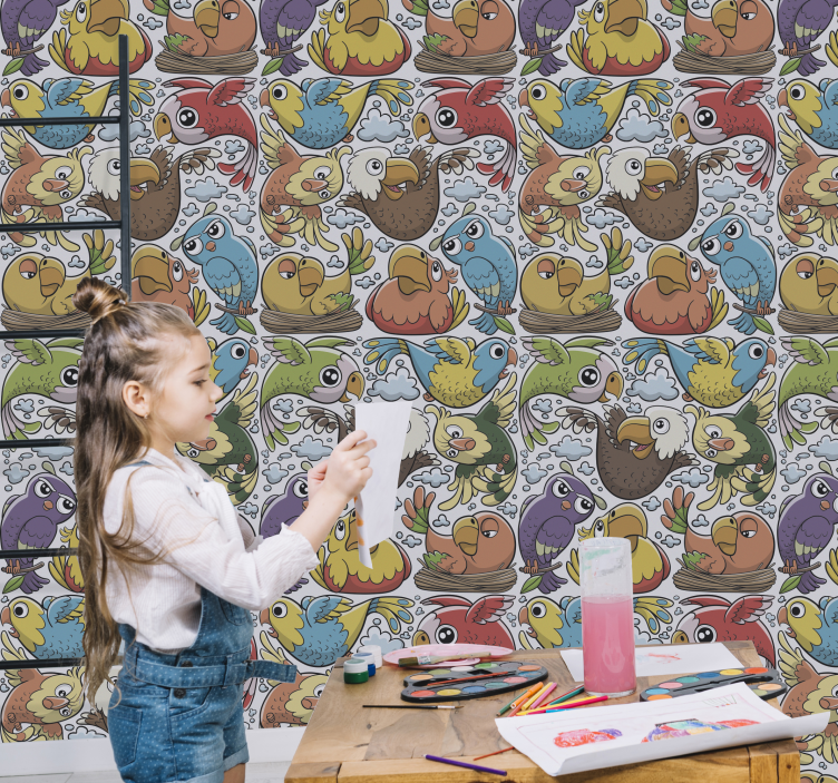 Papier peint oiseaux motif de perroquet ludique - TenStickers