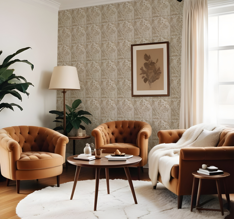 Papier peint baroque carrelage beige - TenStickers