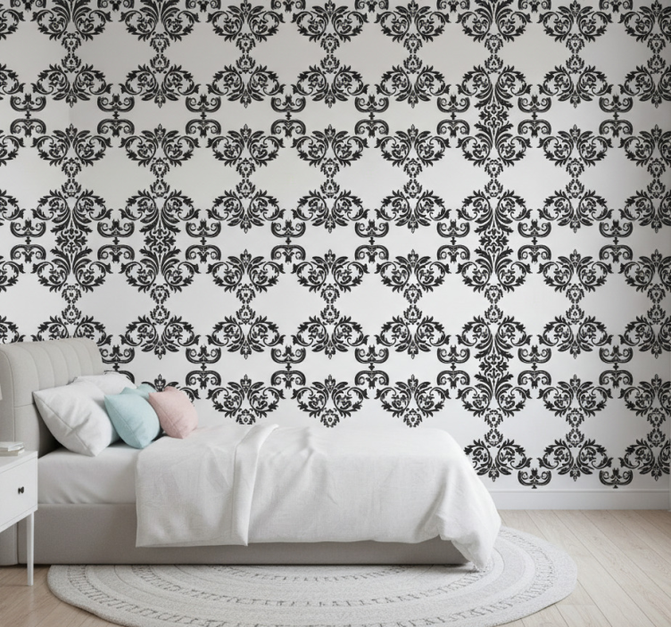 Papier peint baroque motif floral damassé noir - TenStickers