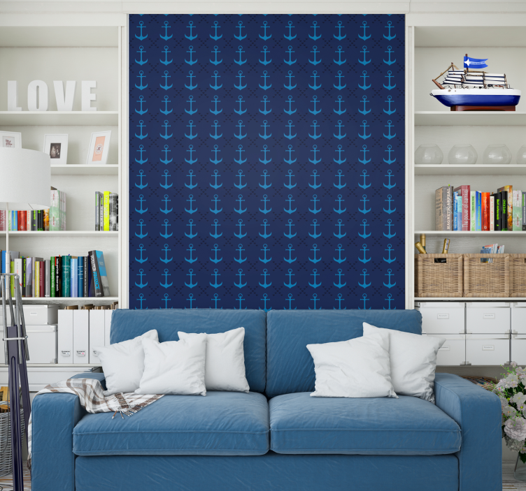 Papier peint salon ancres bleu marine - TenStickers
