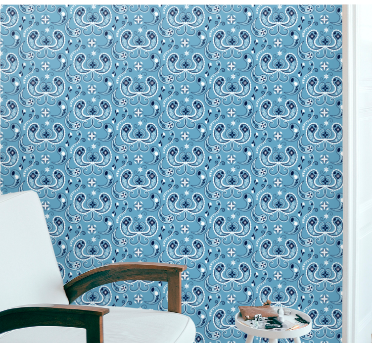 Papier peint bleu motif de carrelage orné - TenStickers
