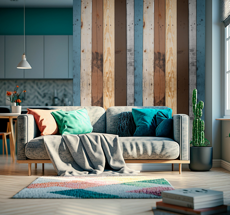 Papier peint salon planches de bois style vintage - TenStickers