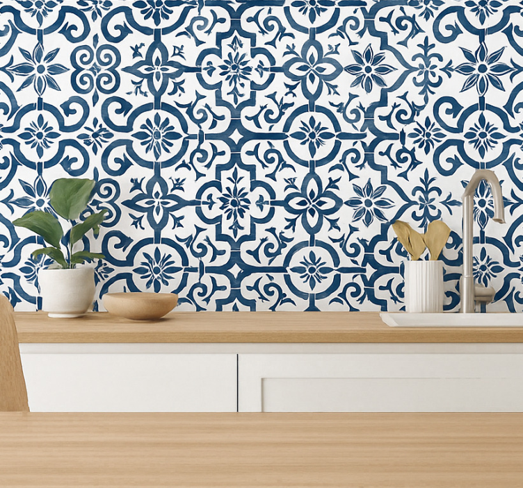 Papier peint carrelage carreaux bleus marocains - TenStickers