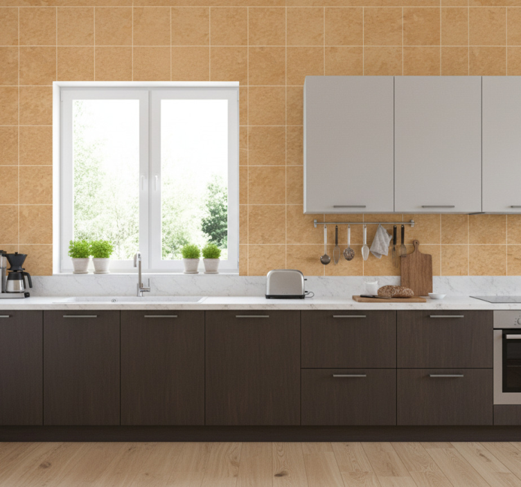 Papier peint carrelage carrés beige clair - TenStickers