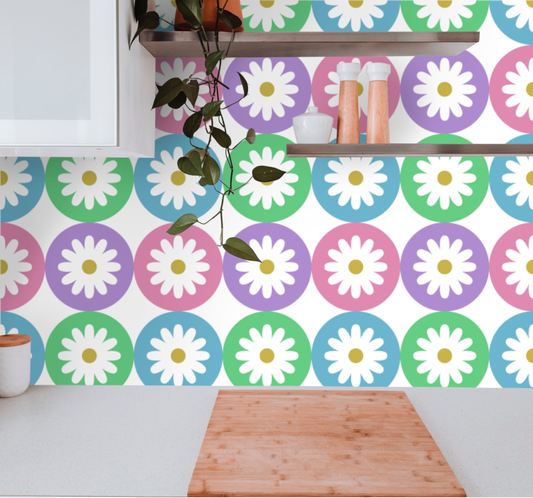 Papier peint cuisine cercles à motifs de marguerites - TenStickers