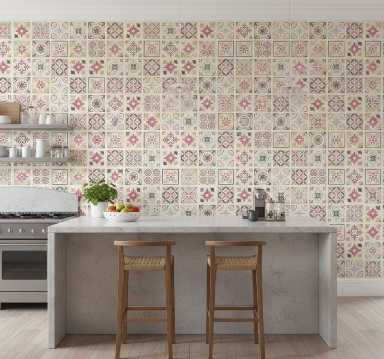 Papier peint carrelage élément floral géométrique - TenStickers