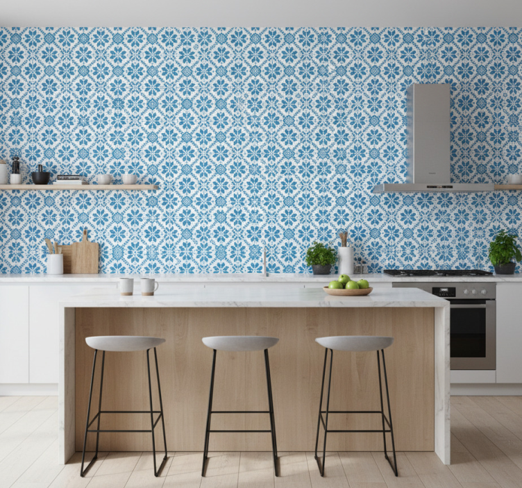 Papier peint carrelage motif carreaux bleus - TenStickers