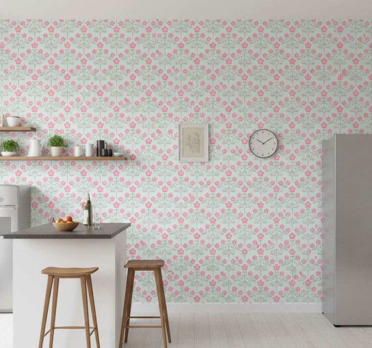 Papier peint carrelage motif floral mini carreaux - TenStickers