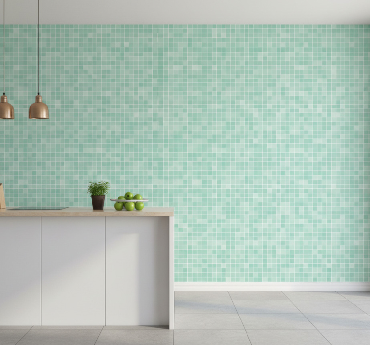 Papier peint carrelage motif mosaïque menthe - TenStickers