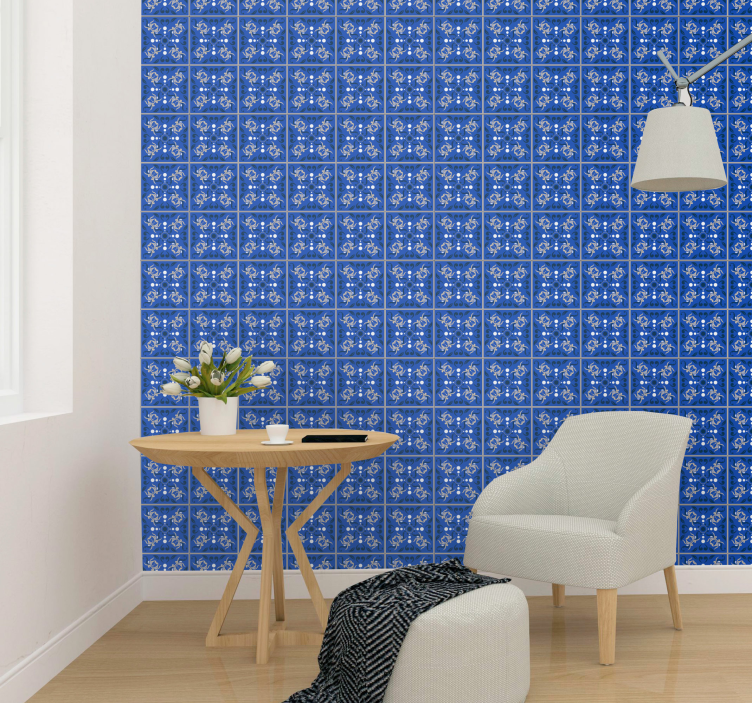 Papier peint carrelage motifs bleus complexes - TenStickers