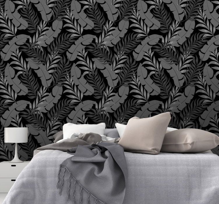 Papier peint chambre feuilles motif noir élégant - TenStickers