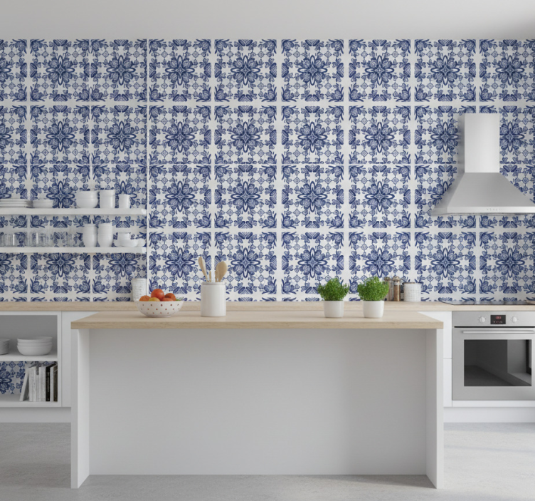 Papier peint carrelage style marocain bleu - TenStickers