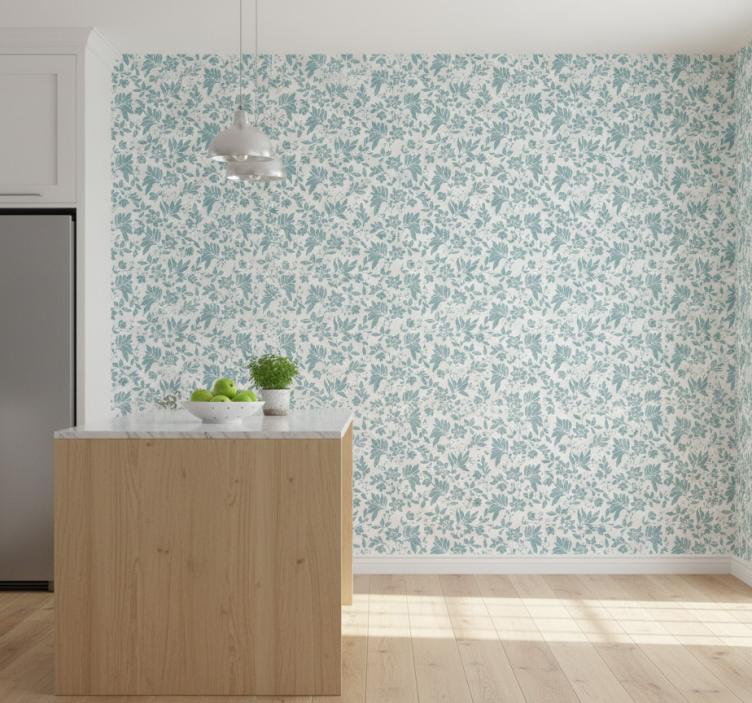 Papier peint carrelage turquoise floral - TenStickers