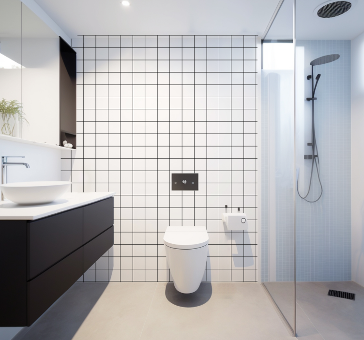 Papier peint carrés carreaux blancs lignes noires - TenStickers