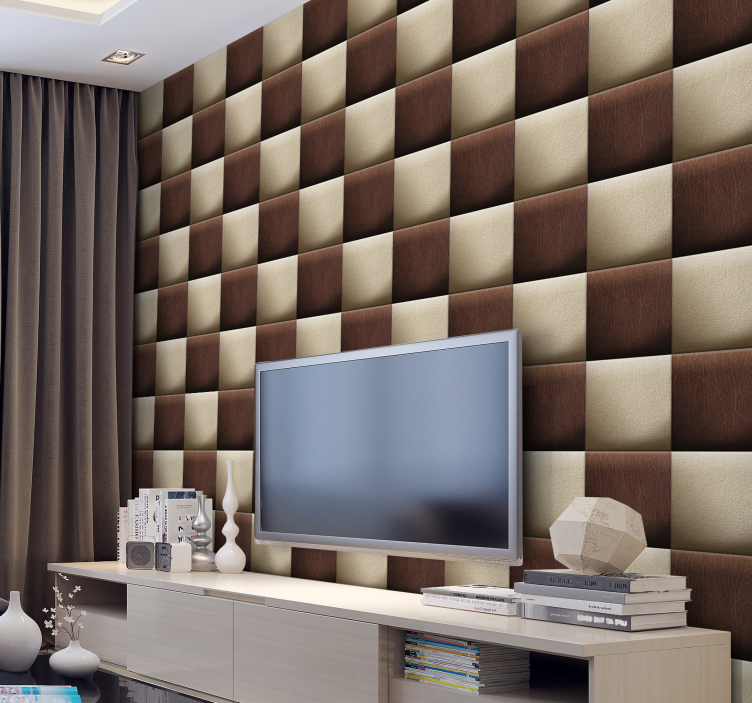 Papier peint carrés modèle d'échecs en cuir - TenStickers