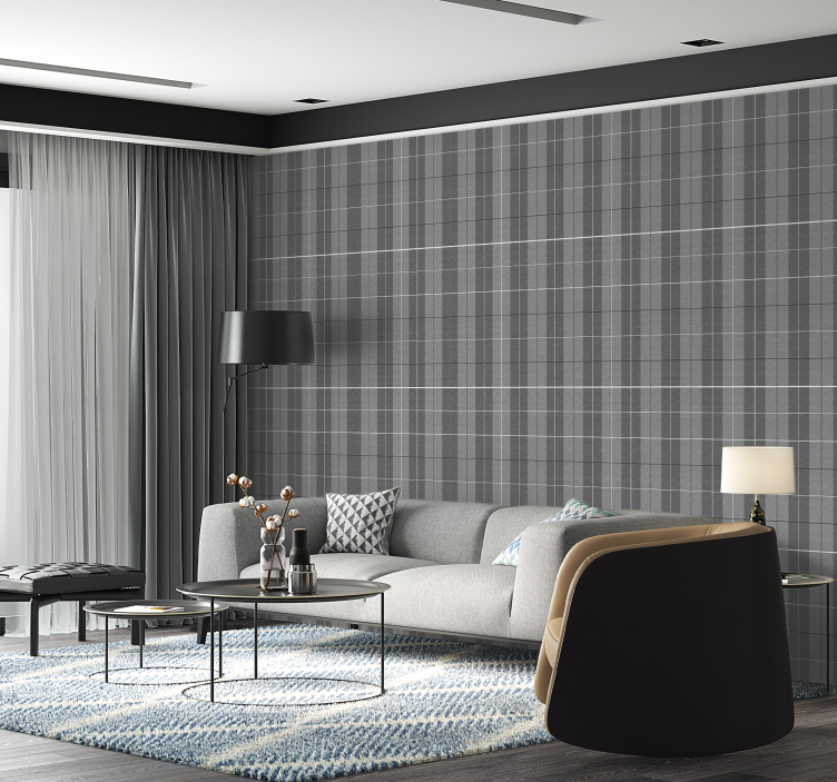 Papier peint carrés motif écossais gris - TenStickers