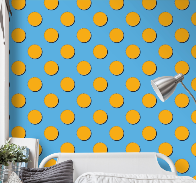 Papier peint cercles points orange sur fond bleu - TenStickers