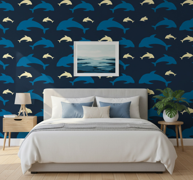 Papier peint chambre 3 dauphins dans la mer - TenStickers