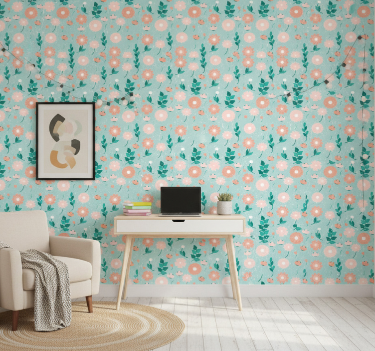 Papier peint chambre ado fleurs pêche - TenStickers