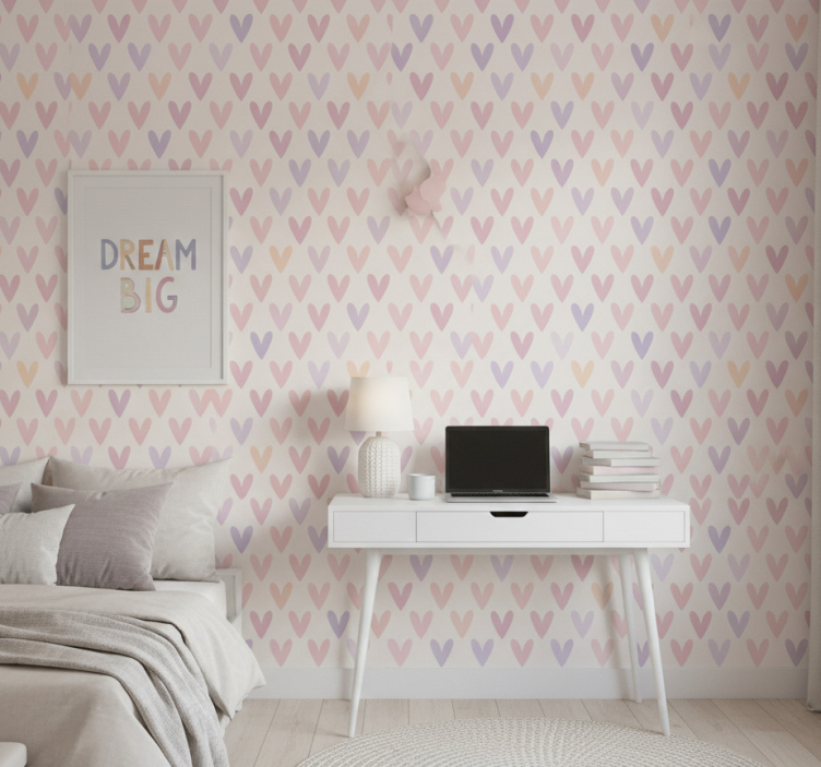 Papier peint chambre ado motif cœurs pastel - TenStickers
