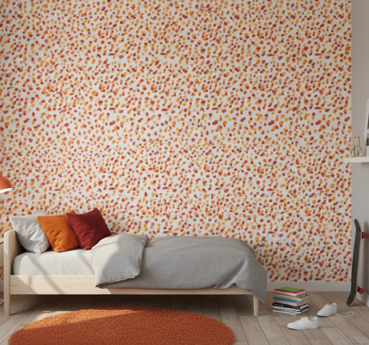 Papier peint chambre ado pois orange et rouges - TenStickers