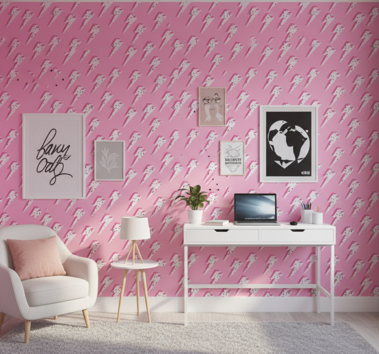 Papier peint chambre ado rayons blancs sur fond rose - TenStickers