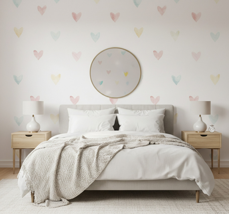 Papier peint chambre adulte cœurs pastel aquarelle - TenStickers