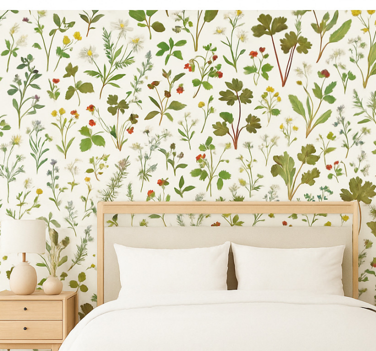 Papier peint chambre adulte design botanique fond blanc - TenStickers