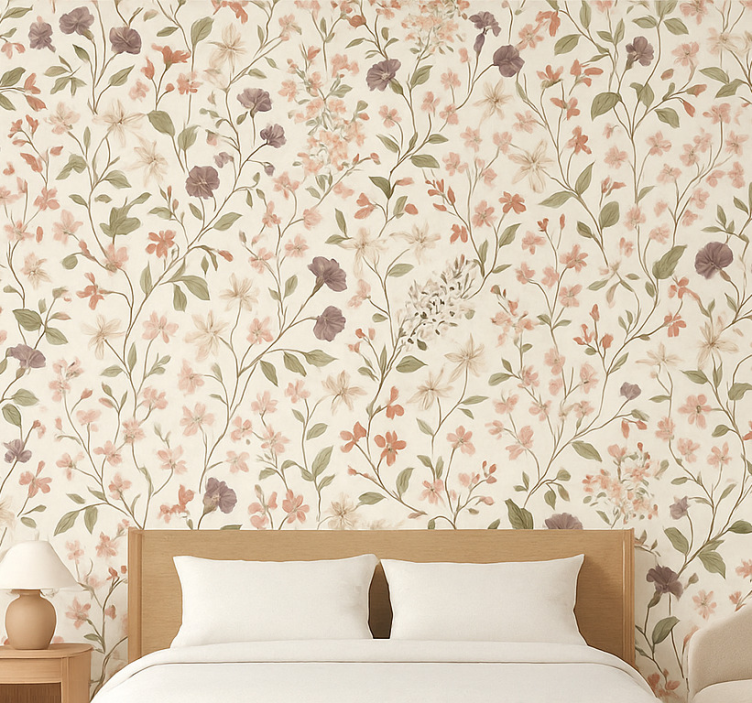 Papier peint chambre adulte design fleurs roses - TenStickers