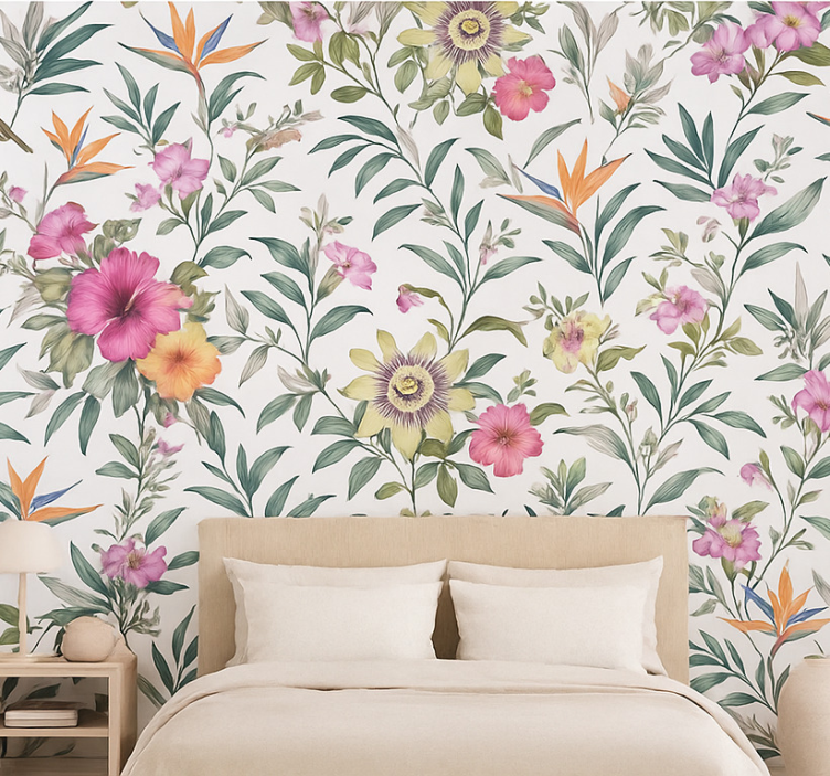 Papier peint chambre adulte design floral bleu - TenStickers