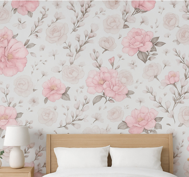 Papier peint chambre adulte design floral rose gris - TenStickers