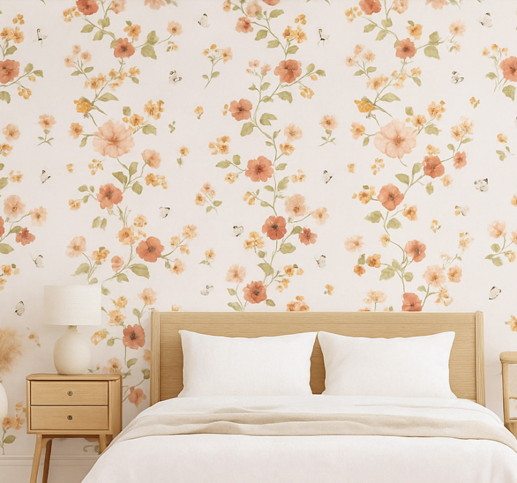 Papier peint chambre adulte fleurs blanches simples - TenStickers