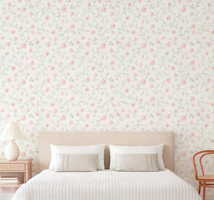 Papier peint chambre adulte fleurs botaniques roses - TenStickers