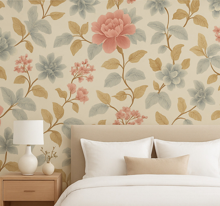 Papier peint chambre adulte fleurs romantiques - TenStickers