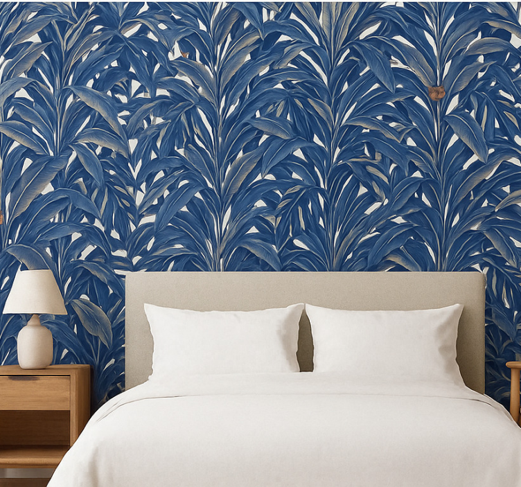 Papier peint chambre adulte jungle indigo luxuriant - TenStickers