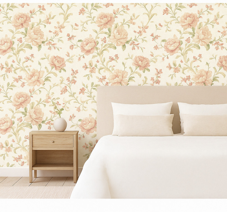 Papier peint chambre adulte motif floral vintage rose clair - TenStickers