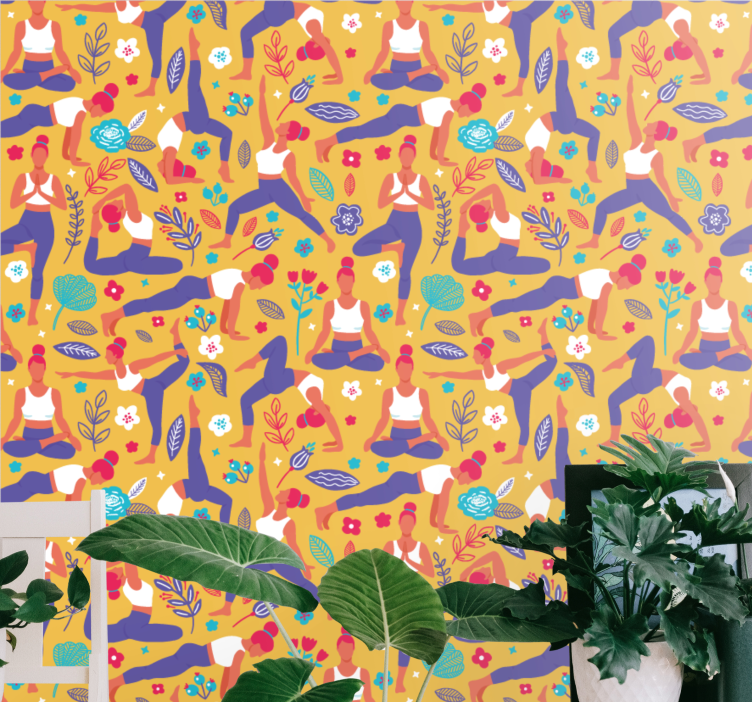 Papier peint chambre adulte motifs de poses de yoga - TenStickers