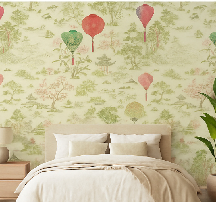Papier peint chambre adulte paysage chinoiserie orientale - TenStickers