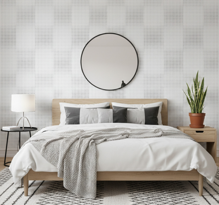 Papier peint chambre adulte pois noirs et lignes - TenStickers