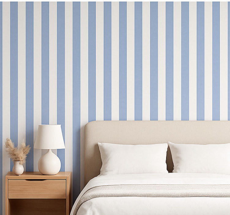 Papier peint chambre adulte rayures bleues et blanches - TenStickers
