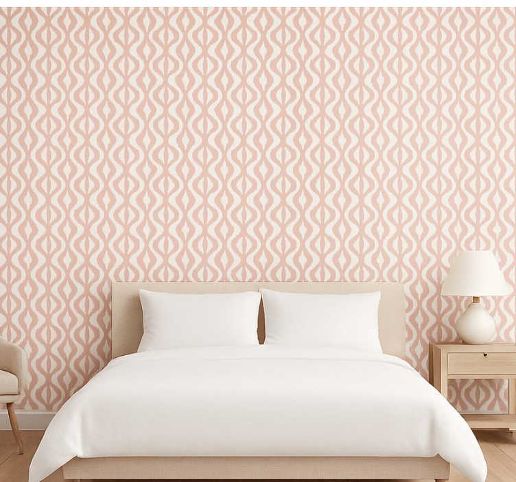 Papier peint chambre adulte rose poudré ikat géométrique - TenStickers