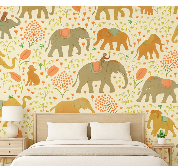 Papier peint chambre adulte safari d'éléphants indiens - TenStickers