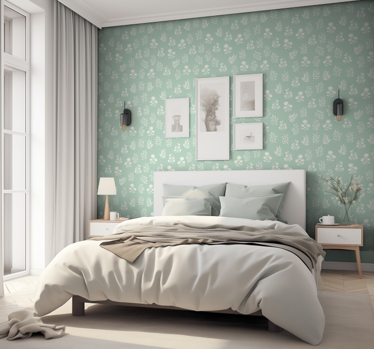 Papier peint chambre adulte vert menthe fleurs - TenStickers