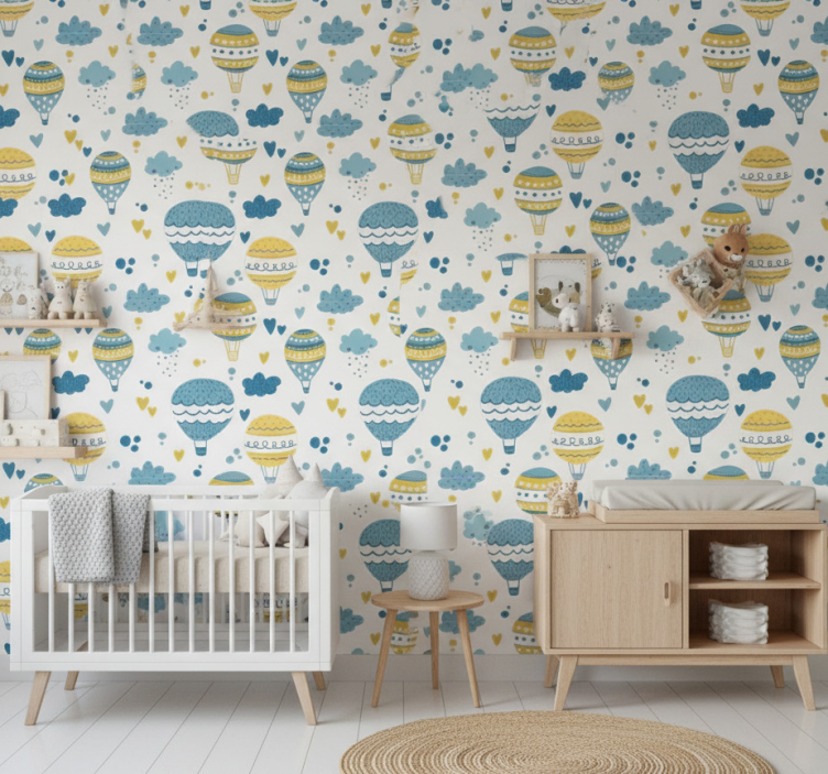 Papier peint chambre ballons et nuages colorés - TenStickers