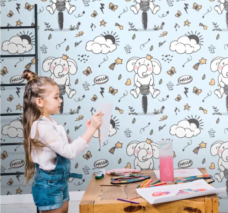 Papier peint chambre bébé balade à dos d'éléphant - TenStickers
