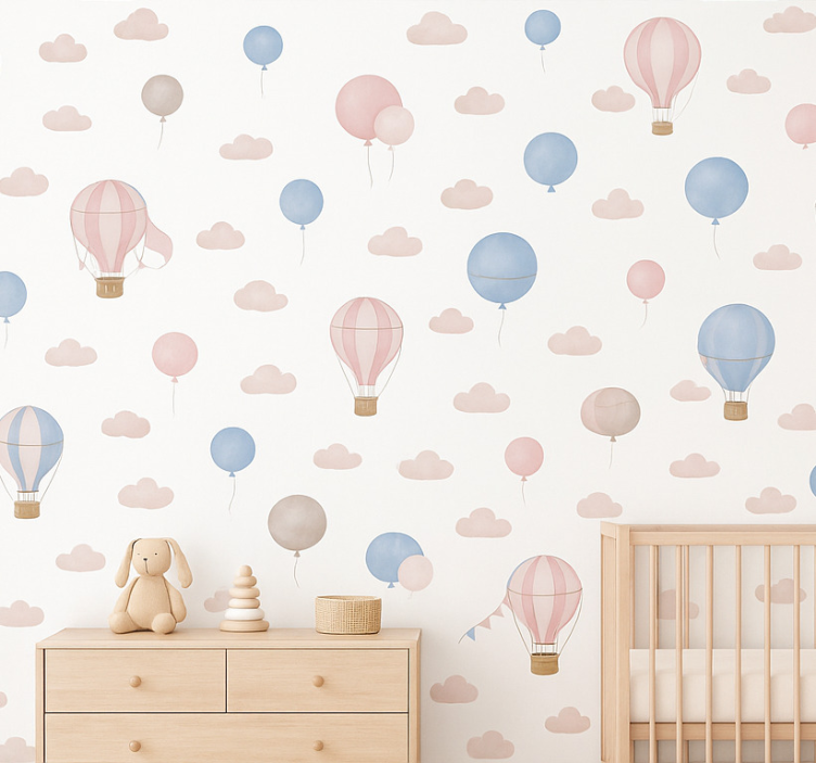Papier peint chambre bébé ballons rêve pastel - TenStickers