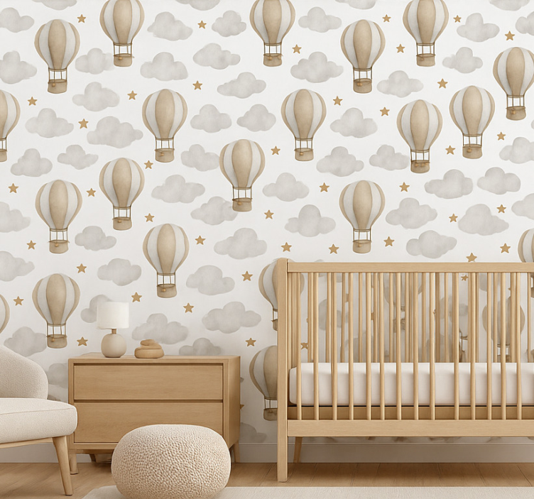 Papier peint chambre bébé ballons terre étoilée - TenStickers