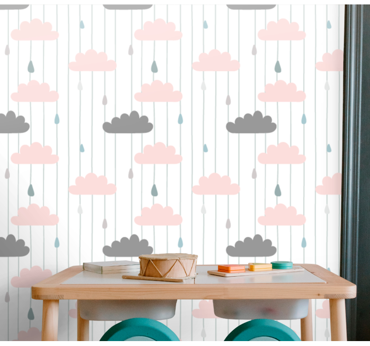 Papier peint chambre bébé gouttes de pluie nuageuses - TenStickers