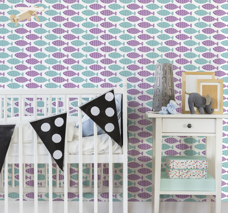 Papier peint chambre bébé motif de poisson géométrique - TenStickers